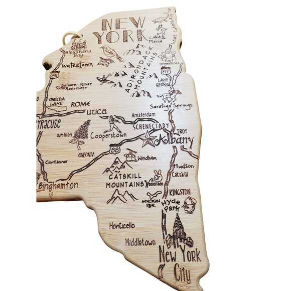New York State Shaped Bamboo Cutting Board with Landmarks & Destinations - Picture 3 of 12